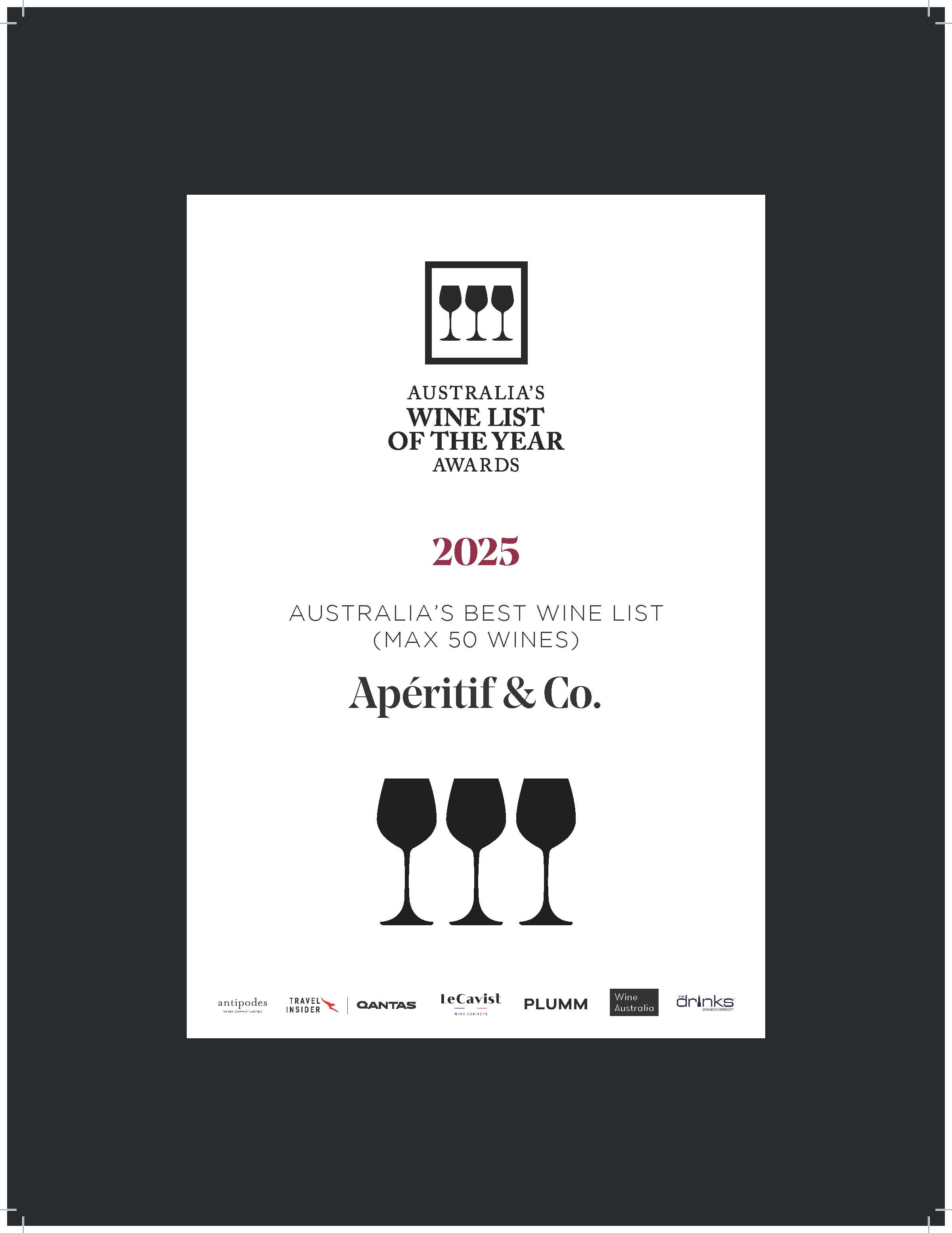 Awarded Best Wine List & Three Goblets 🍷🍷🍷 at Apéritif & Co, Summer Hill Sydney